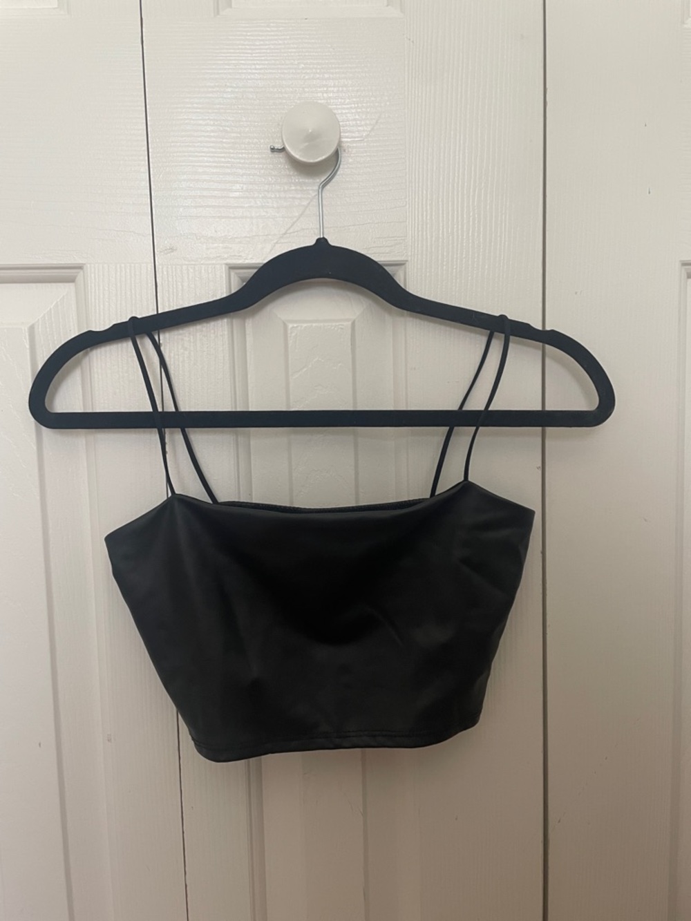 Windsor Black Faux Leather Spaghetti Strap Crop Top